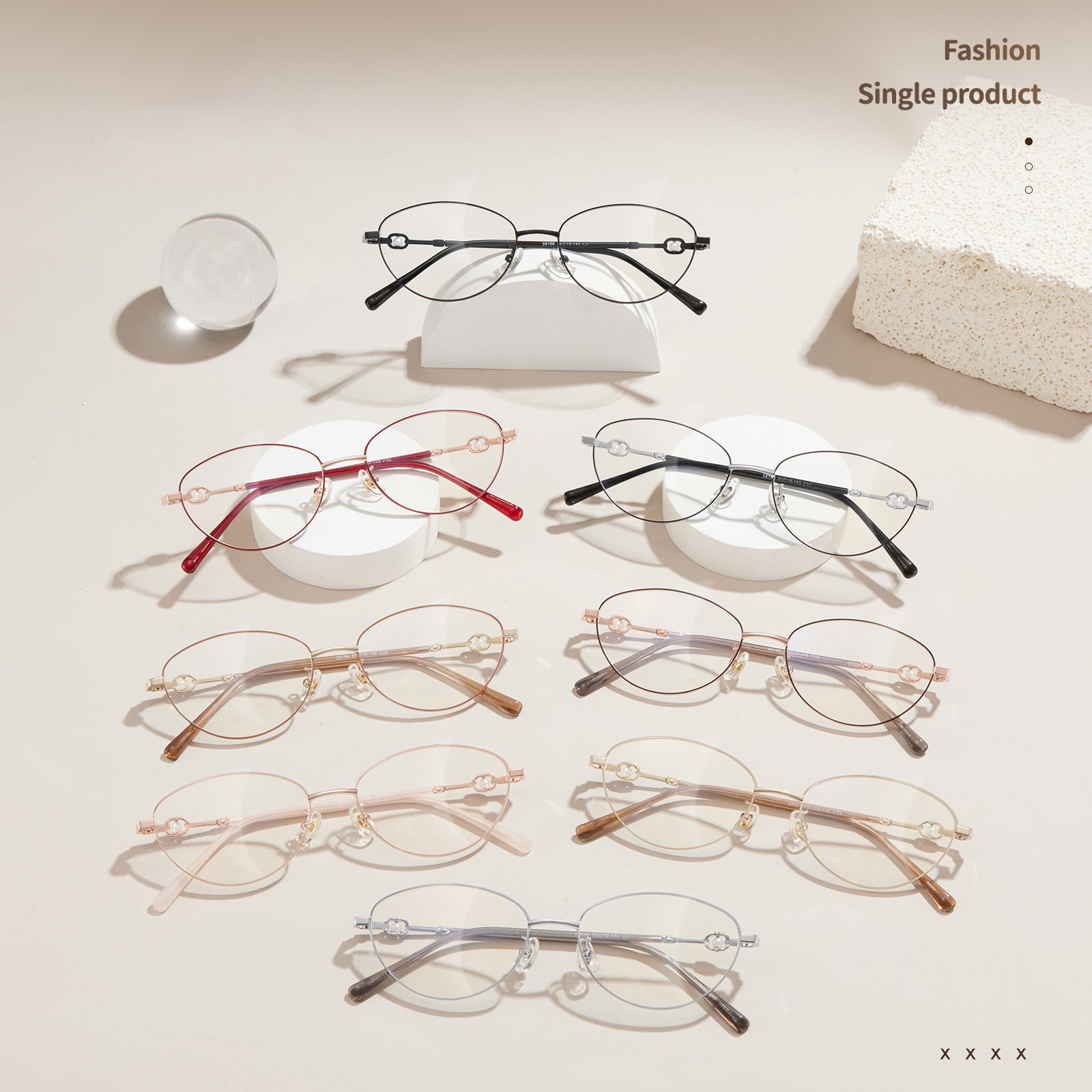58166 Cat's Eye Pearl Pile Alloy Glasses