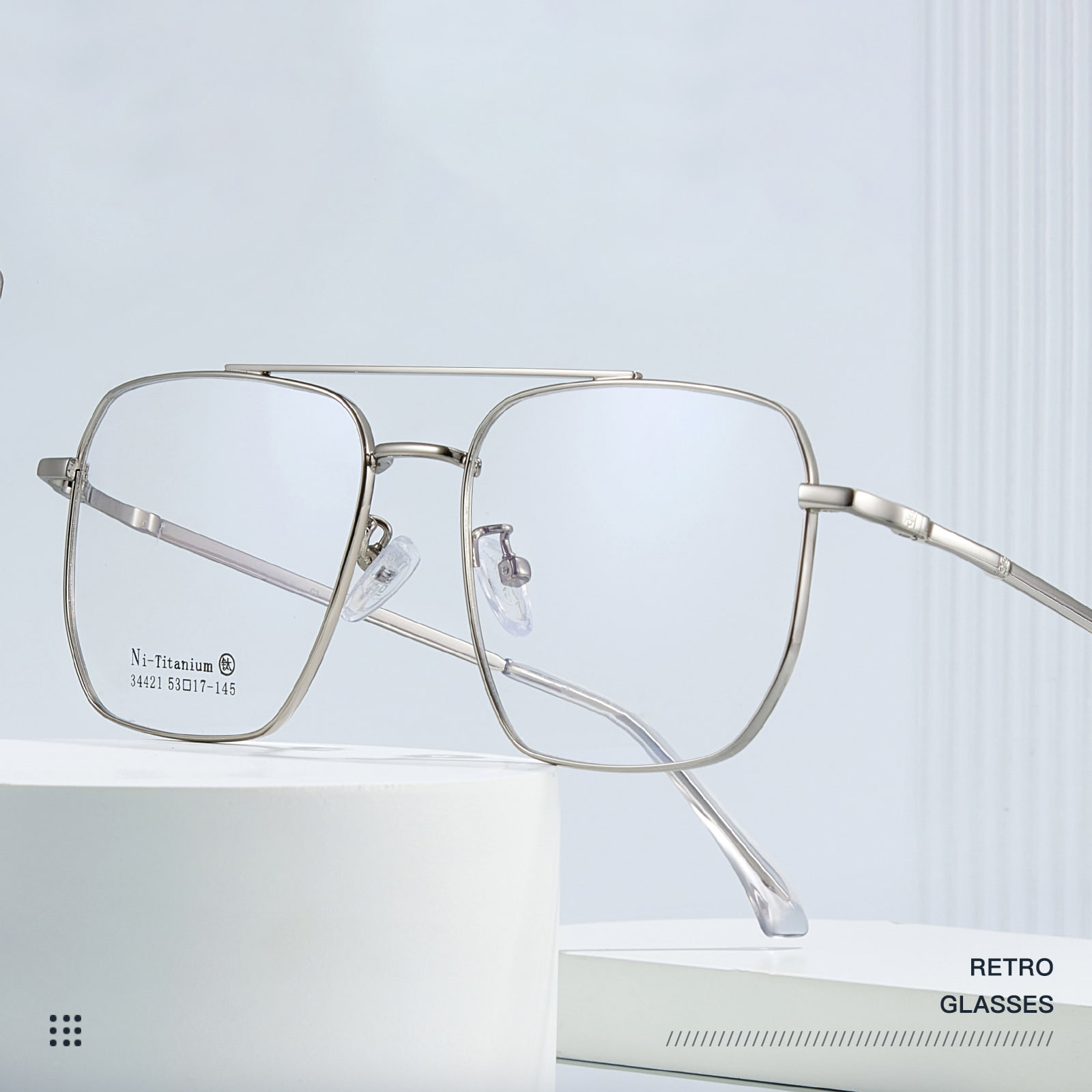 34421 Square Frame Double Beam Frosted Alloy na Salamin