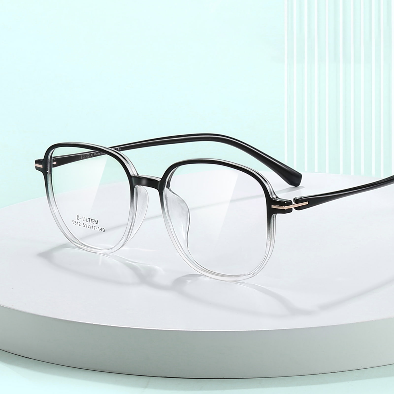 5512 Black Gradient White Square Frame Tungsten Titanium Plastic Steel TR90 Salamin
