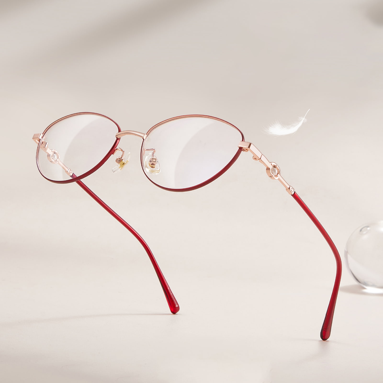 58166 Cat's Eye Pearl Pile Alloy Glasses