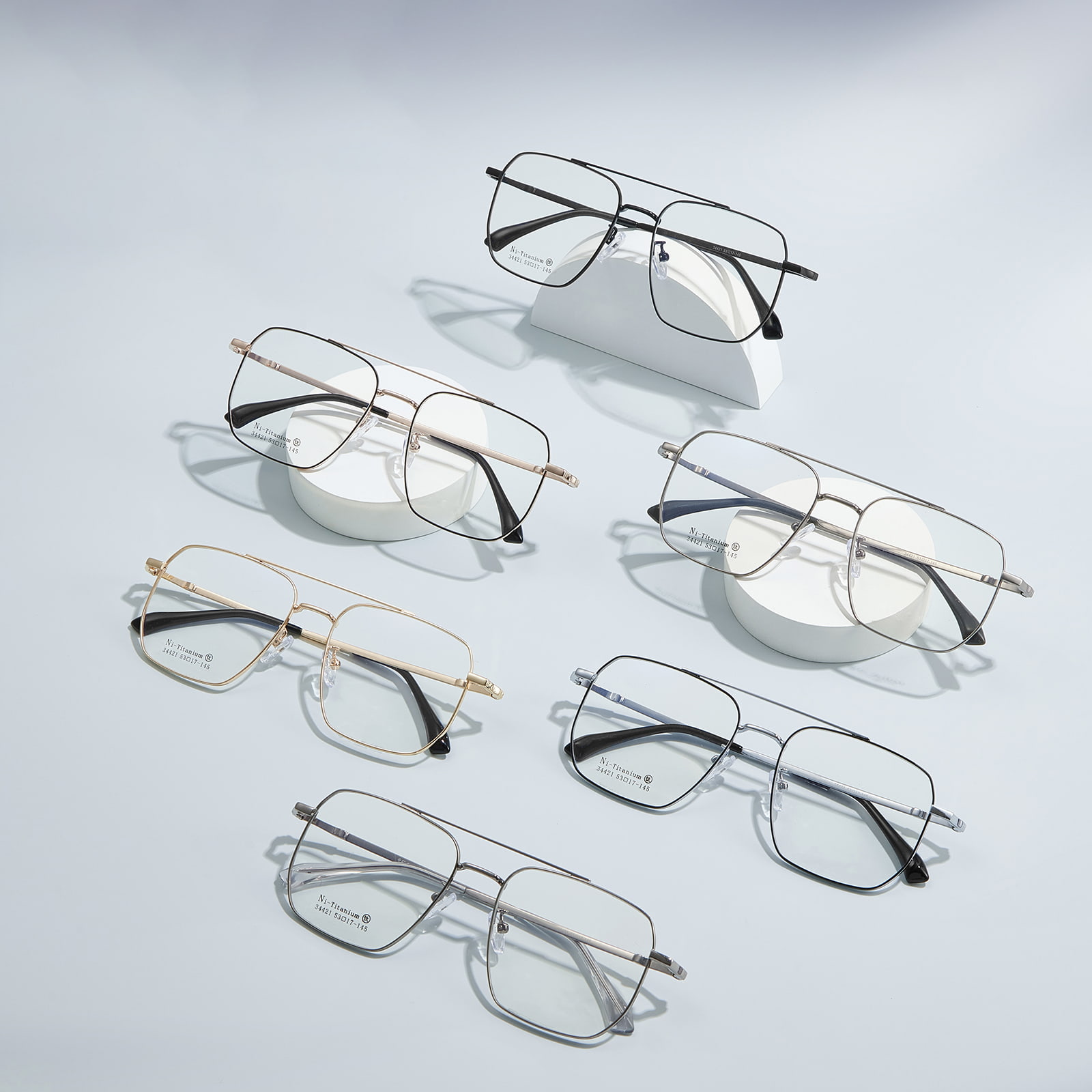 34421 Square Frame Double Beam Frosted Alloy na Salamin