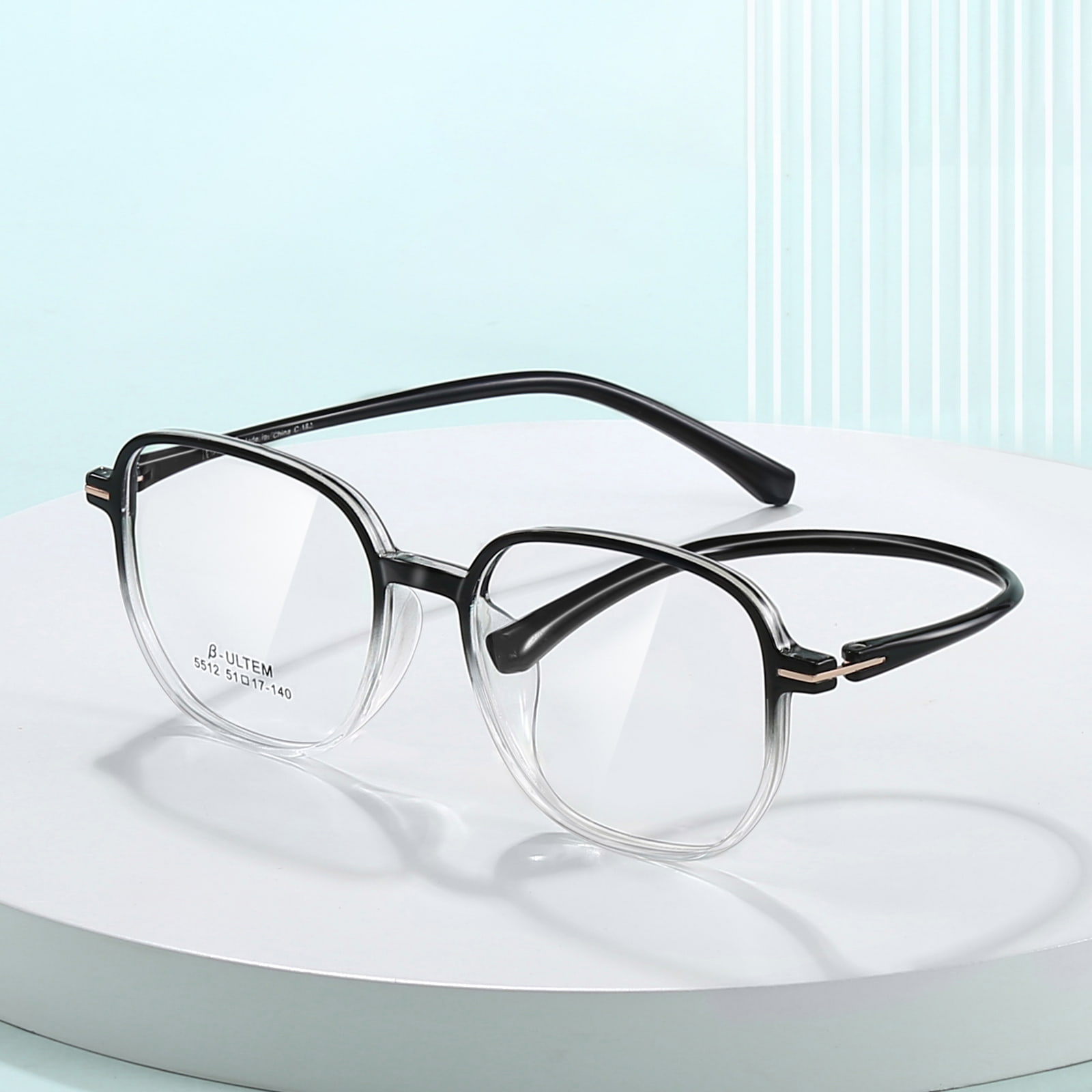 5512 Black Gradient White Square Frame Tungsten Titanium Plastic Steel TR90 Salamin