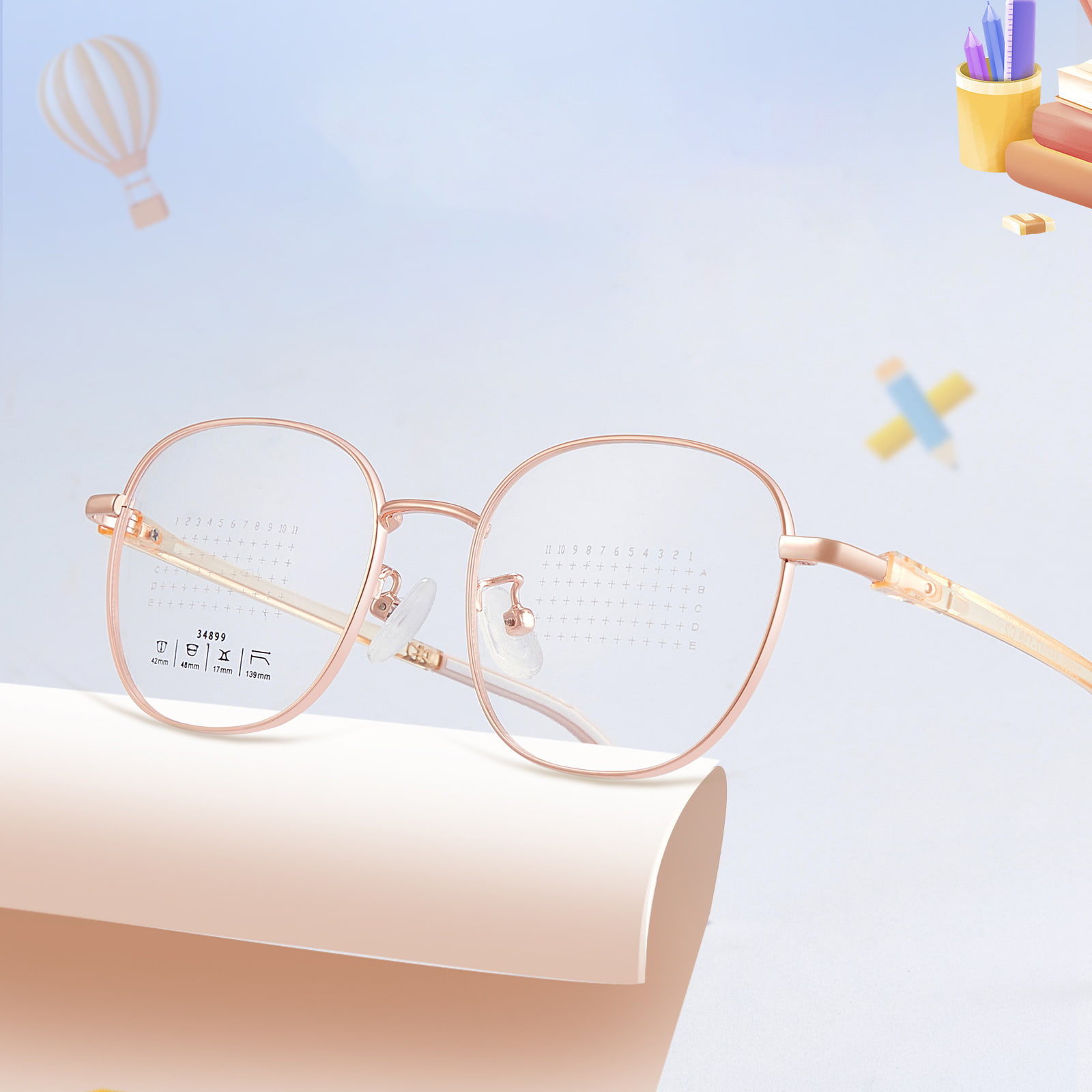 34899 Round Frame TR90 Temples Nang Hindi Pinipindot ang Tulay ng Nose Alloy Glasses