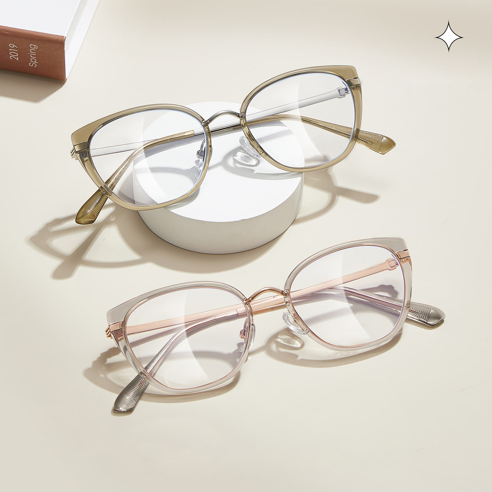 210448 Clear Cat-Eye Striped Letters Anti-Blue Light Glasses