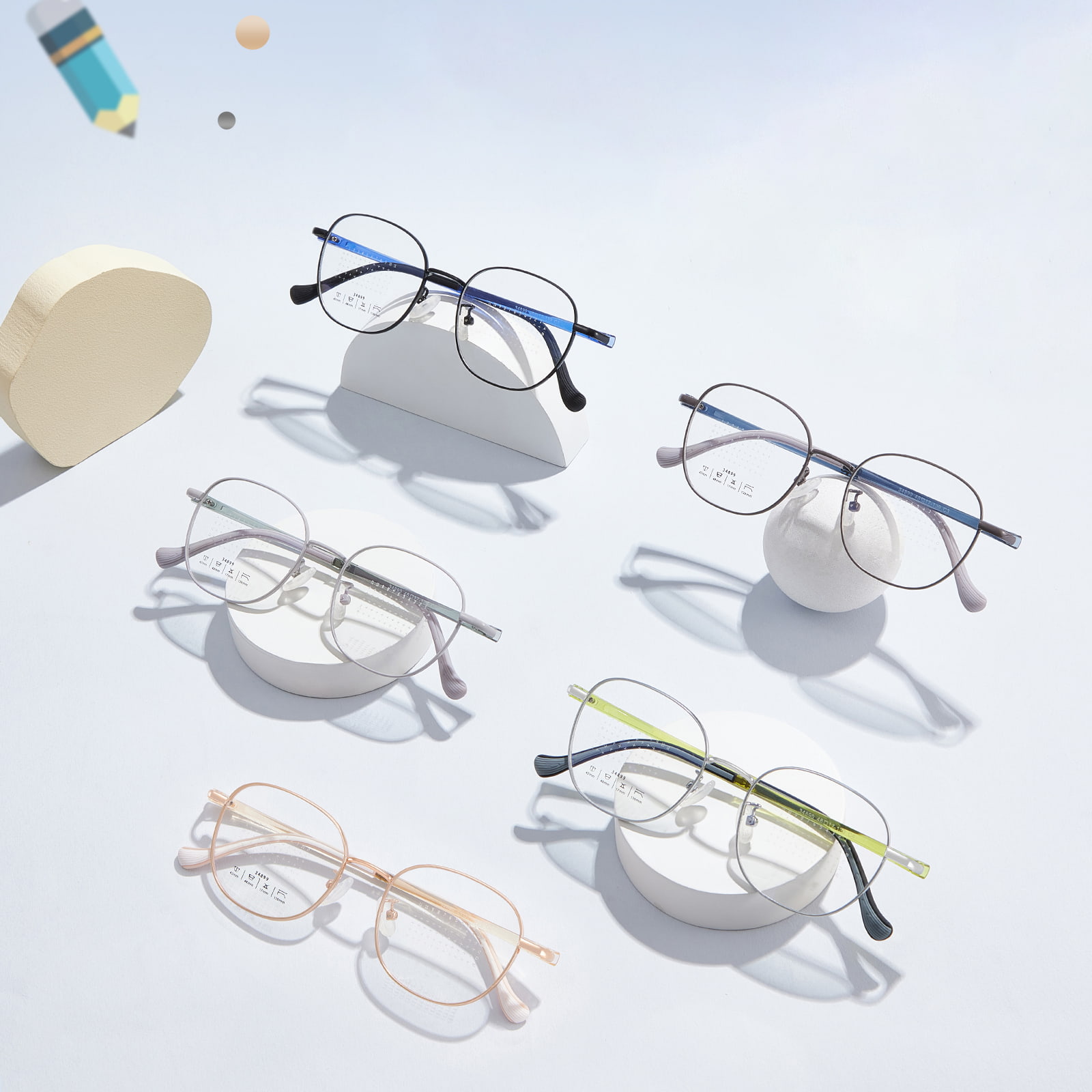34899 Round Frame TR90 Temples Nang Hindi Pinipindot ang Tulay ng Nose Alloy Glasses