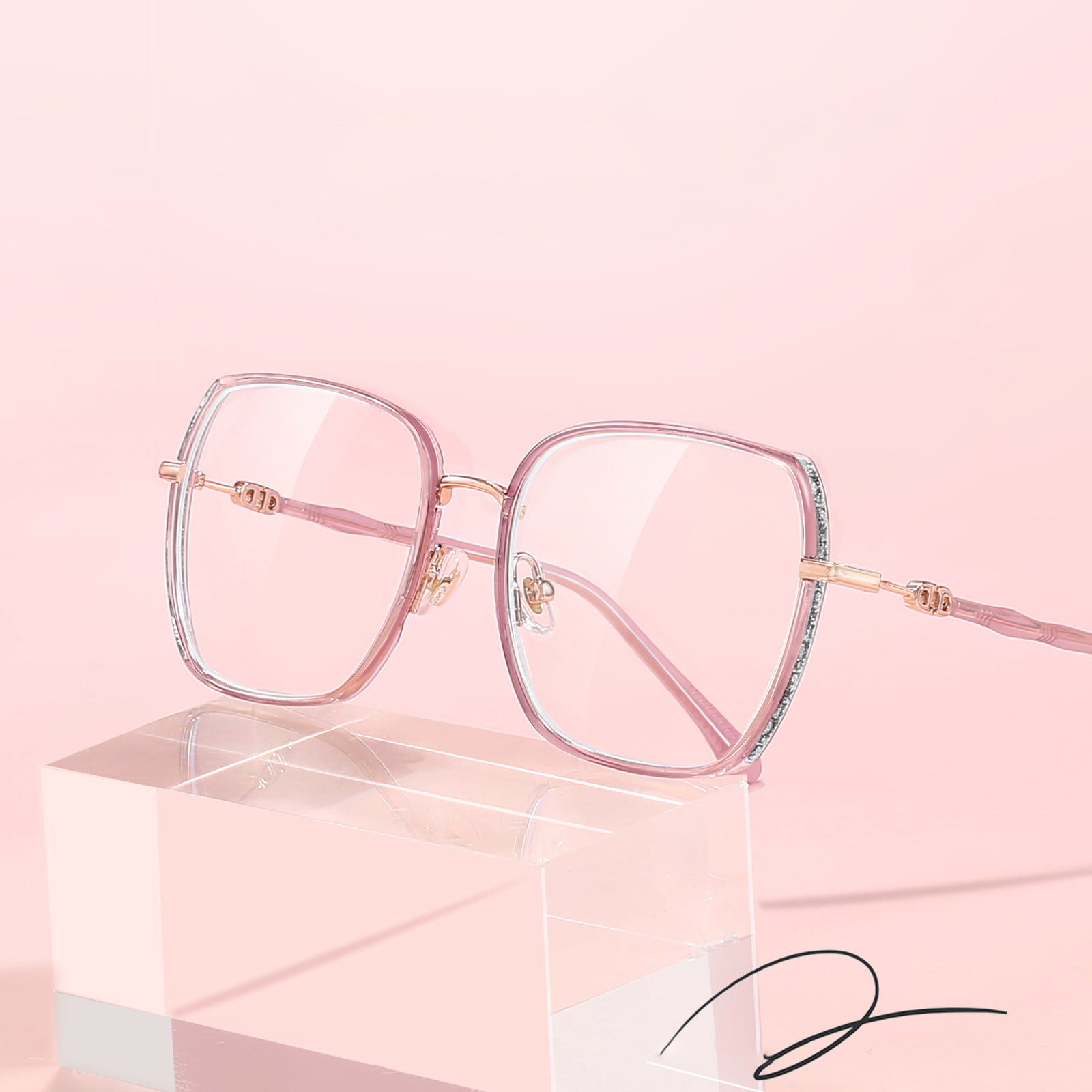 2288 Makapal na Malapad na Rim Glitter Malaking Frame Anti-Blue Light na Salamin