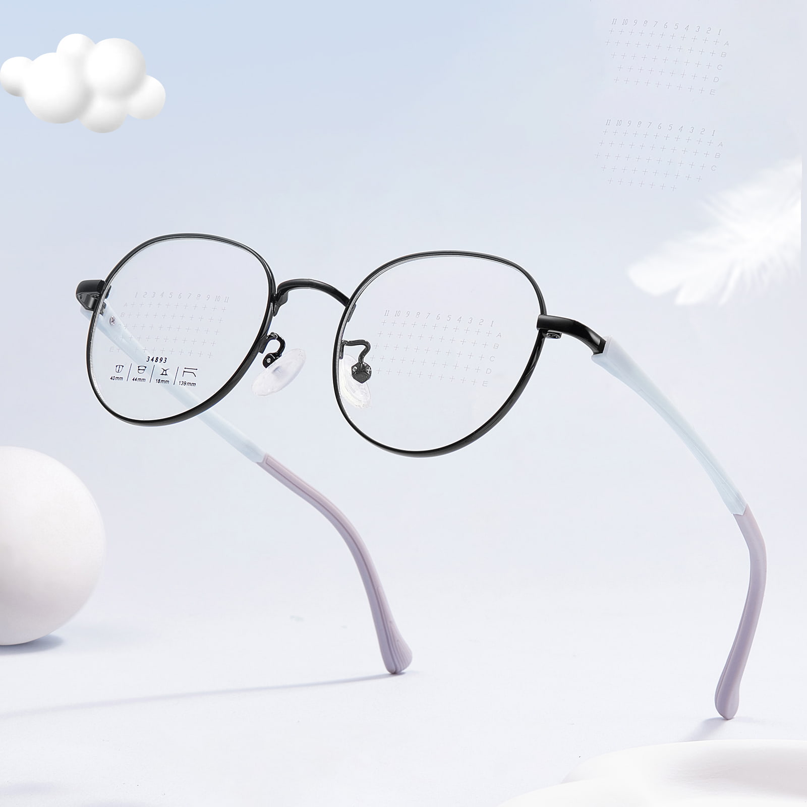 34893 Round Frame Defocus Prevention Lens Alloy Glasses