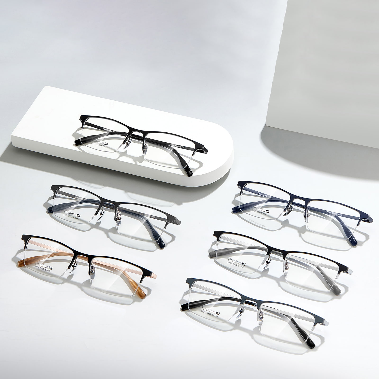 2457 Brushed Half Frame Impact Resistant Aluminum Magnesium Glasses