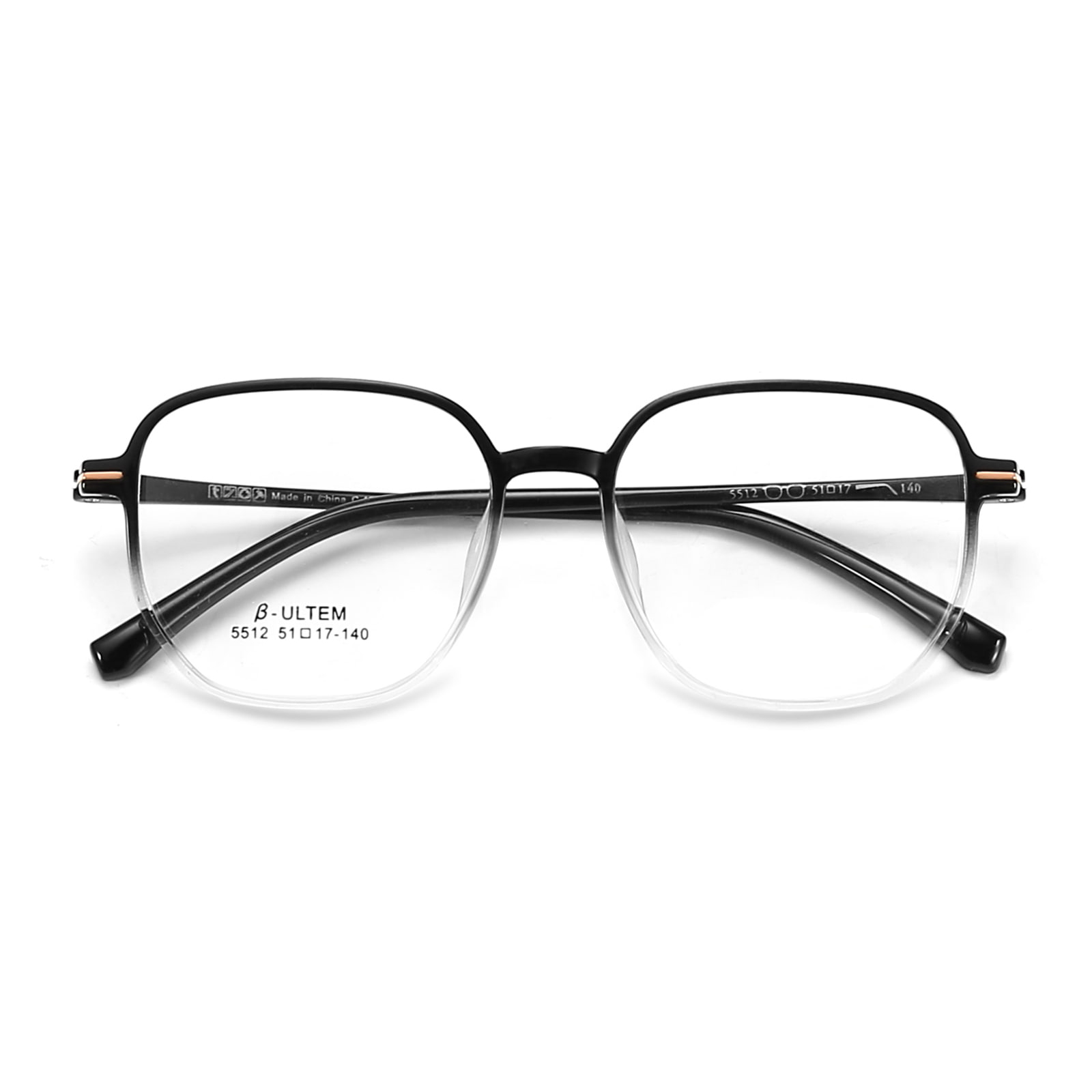 5512 Black Gradient White Square Frame Tungsten Titanium Plastic Steel TR90 Salamin
