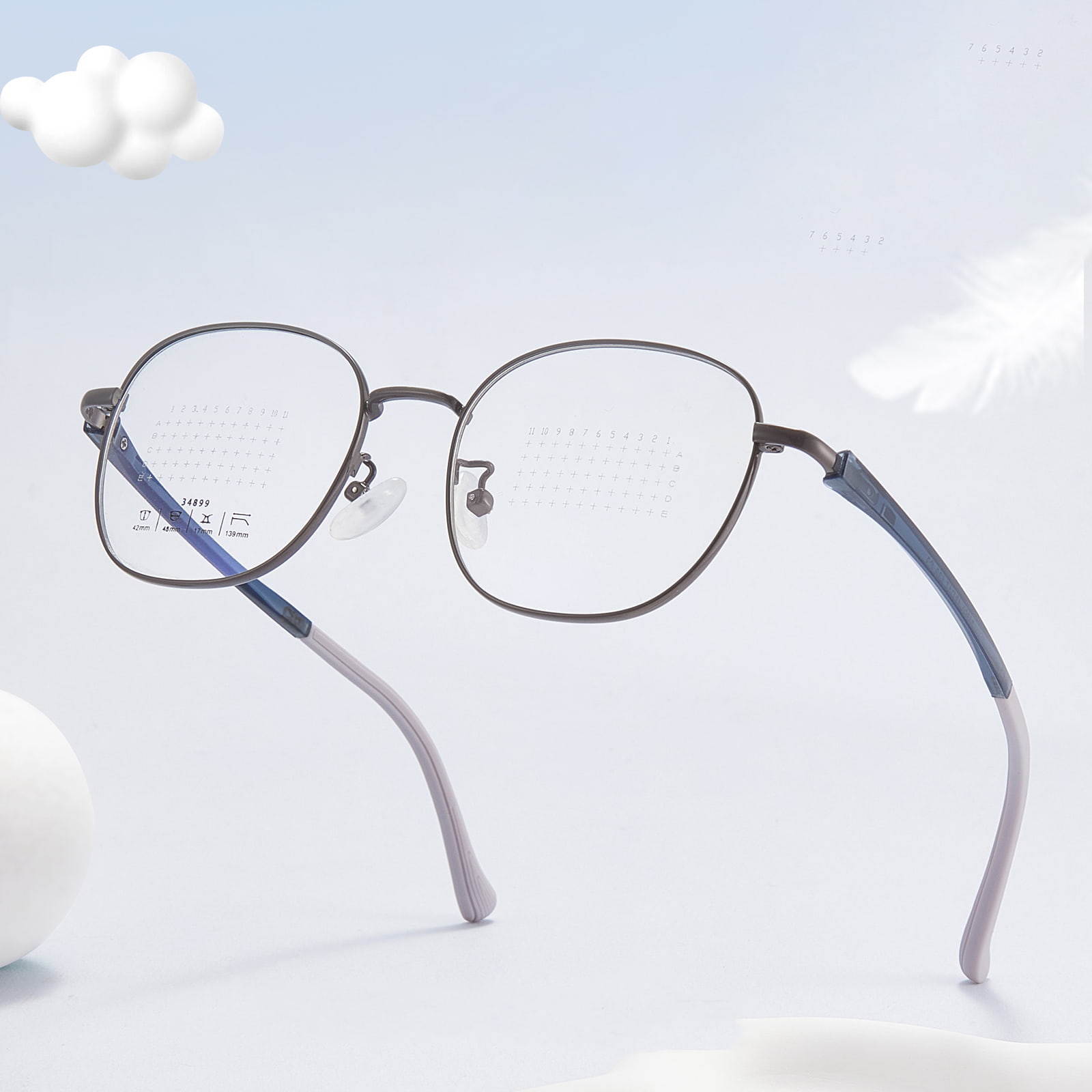 34899 Round Frame TR90 Temples Nang Hindi Pinipindot ang Tulay ng Nose Alloy Glasses